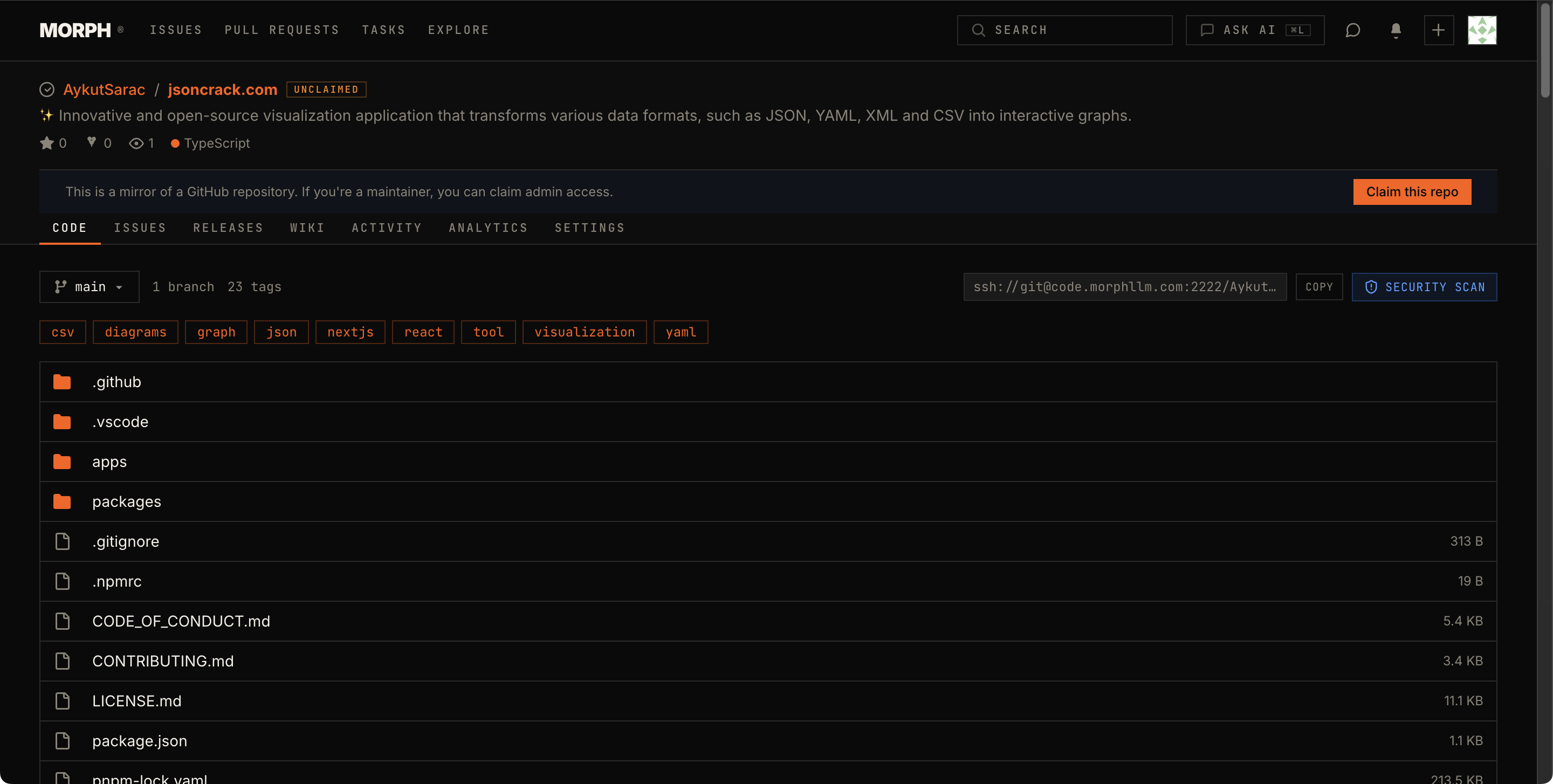 AI chat sidebar open on a repository page with code context and conversation