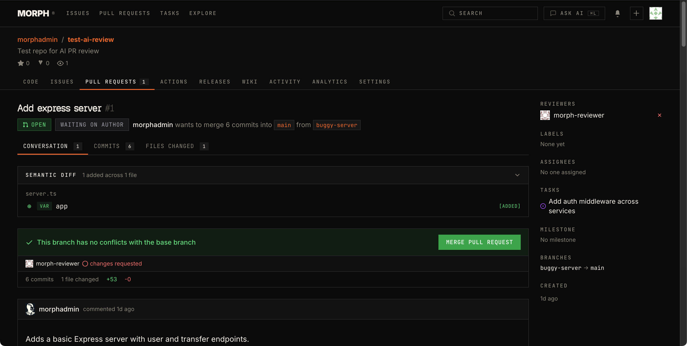 Pull request with merge queue showing status and merge button