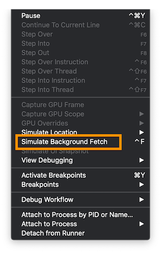Screenshot of iOS Xcode's Debug menu